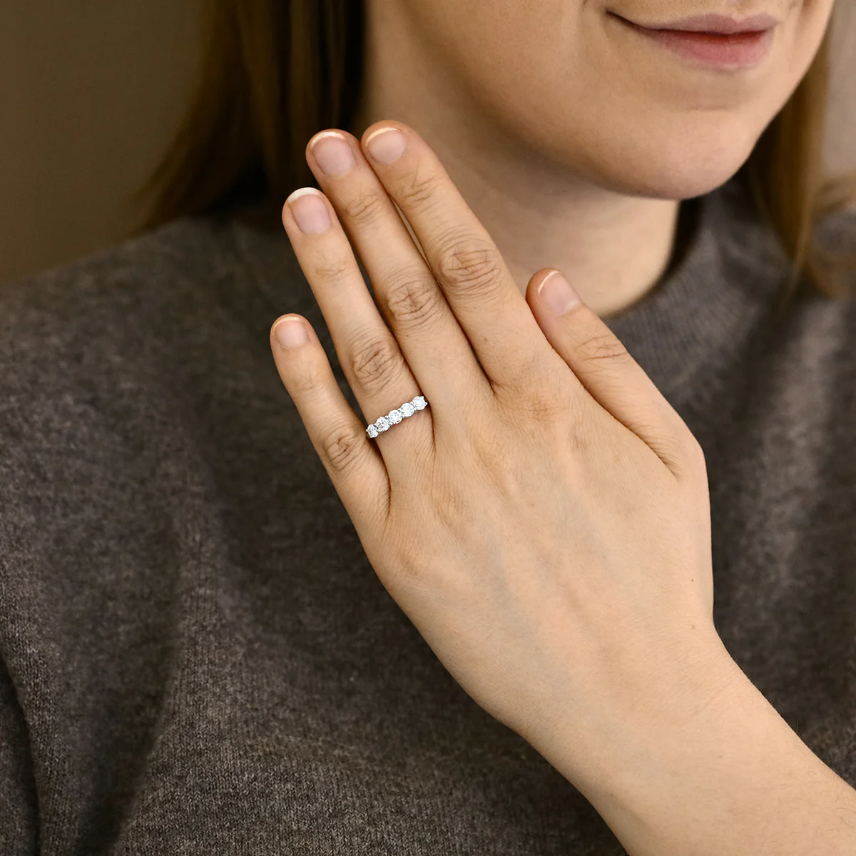 Everyday Diamonds 0.95ct Brilliant Cut Lab Grown Diamond Five Stone Half Eternity Ring | 9K White Gold - Image 6