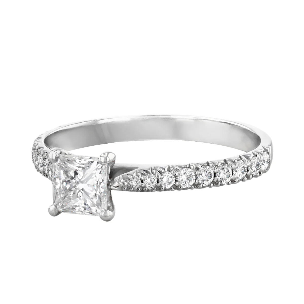 0.96ct Flawless Princess Cut Diamond Shoulder Set Diamond Engagement Ring | Pre-Loved | Platinum - Image 2