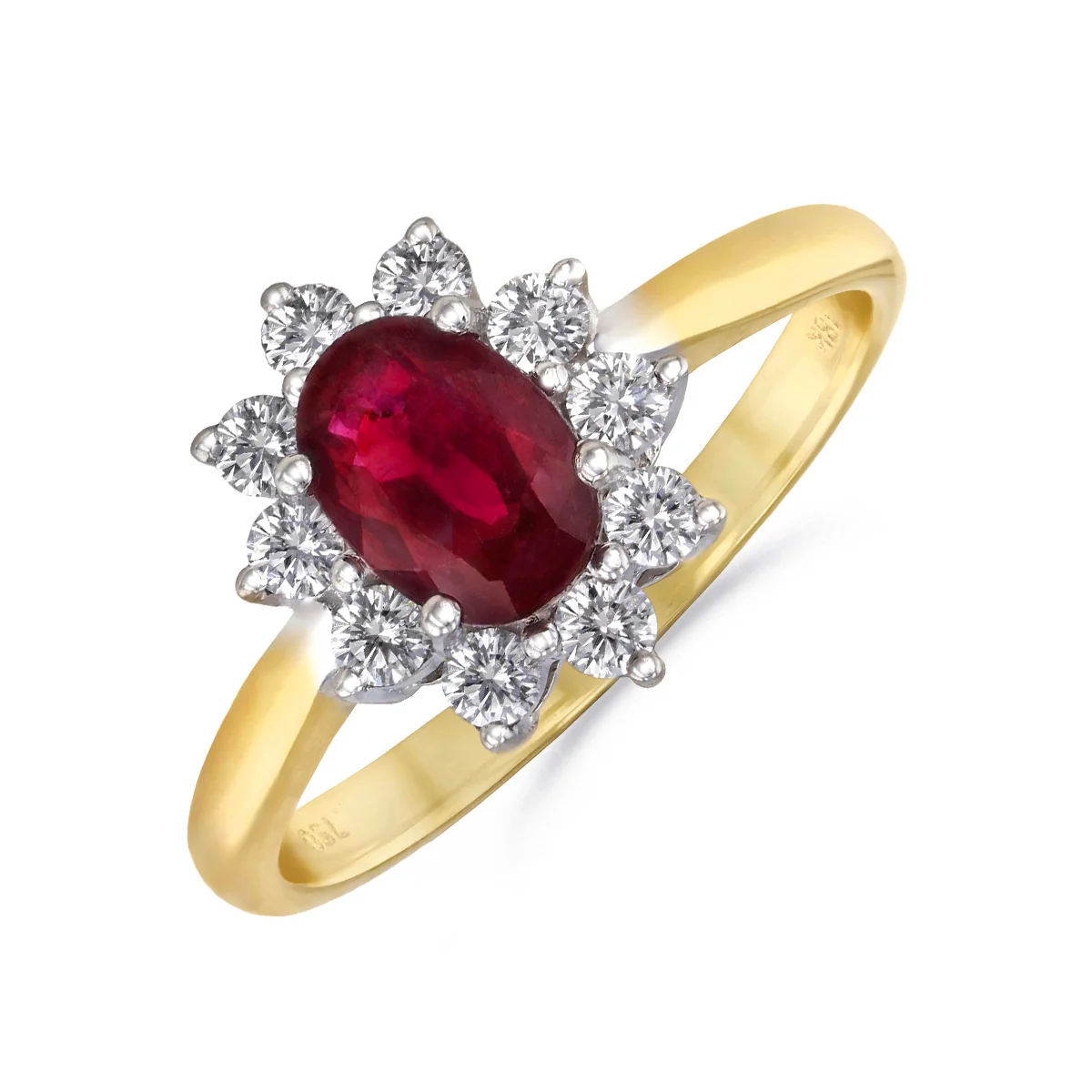 0.96ct Ruby and 0.34ct Diamond Cluster Ring | 18K Yellow Gold