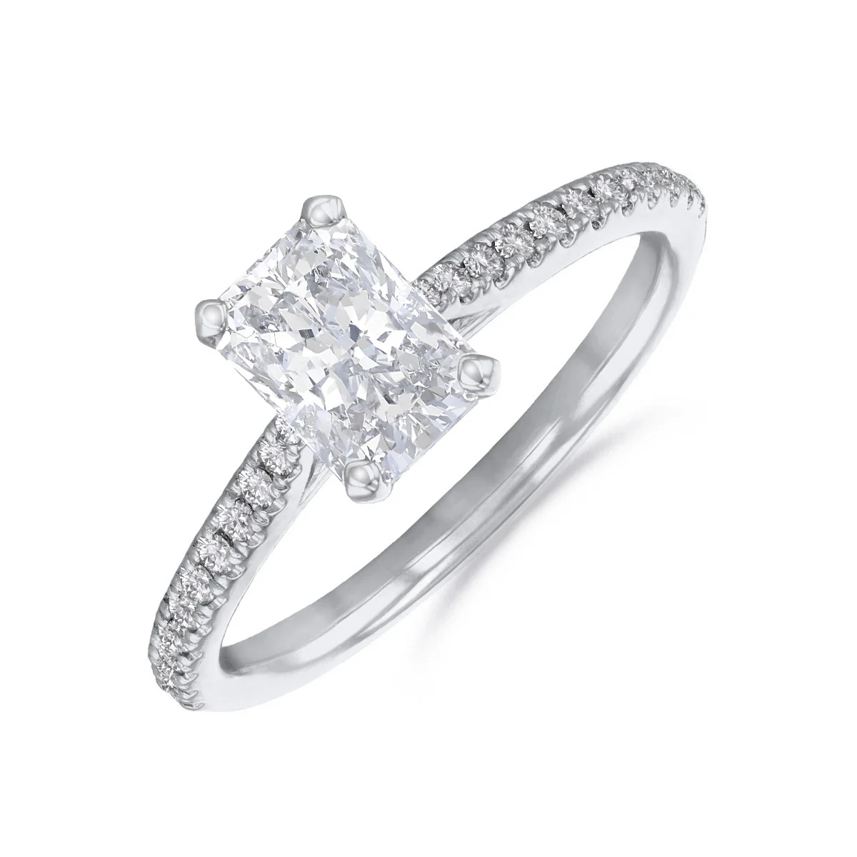 1.00ct Ophelia Lab-Grown Radiant Cut Diamond Shoulder Set Solitaire Engagement Ring | 18K White Gold