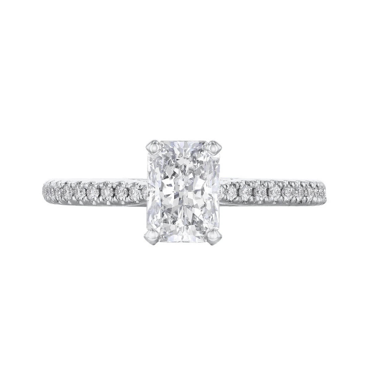 1.00ct Ophelia Lab-Grown Radiant Cut Diamond Shoulder Set Solitaire Engagement Ring | 18K White Gold - Image 2
