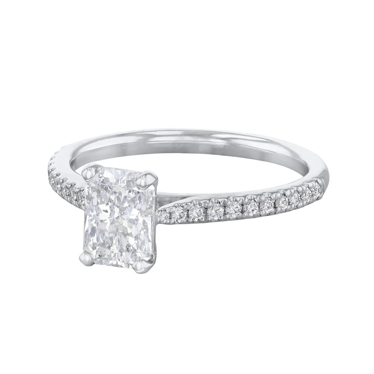 1.00ct Ophelia Lab-Grown Radiant Cut Diamond Shoulder Set Solitaire Engagement Ring | 18K White Gold - Image 3