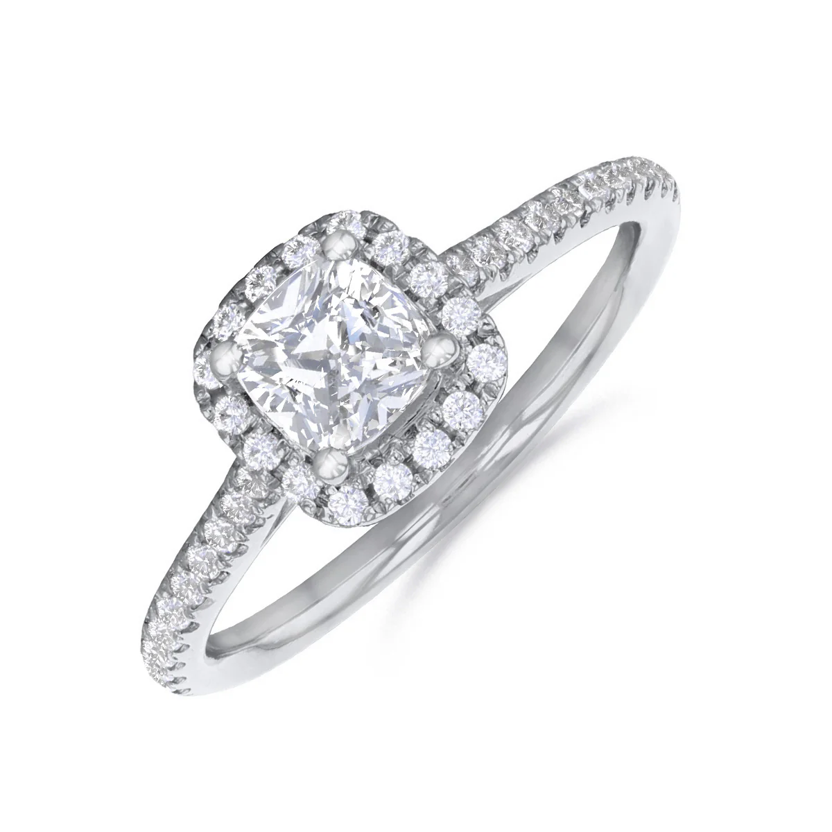 1.00ct Willow Cushion Cut Diamond Halo Engagement Ring | Platinum