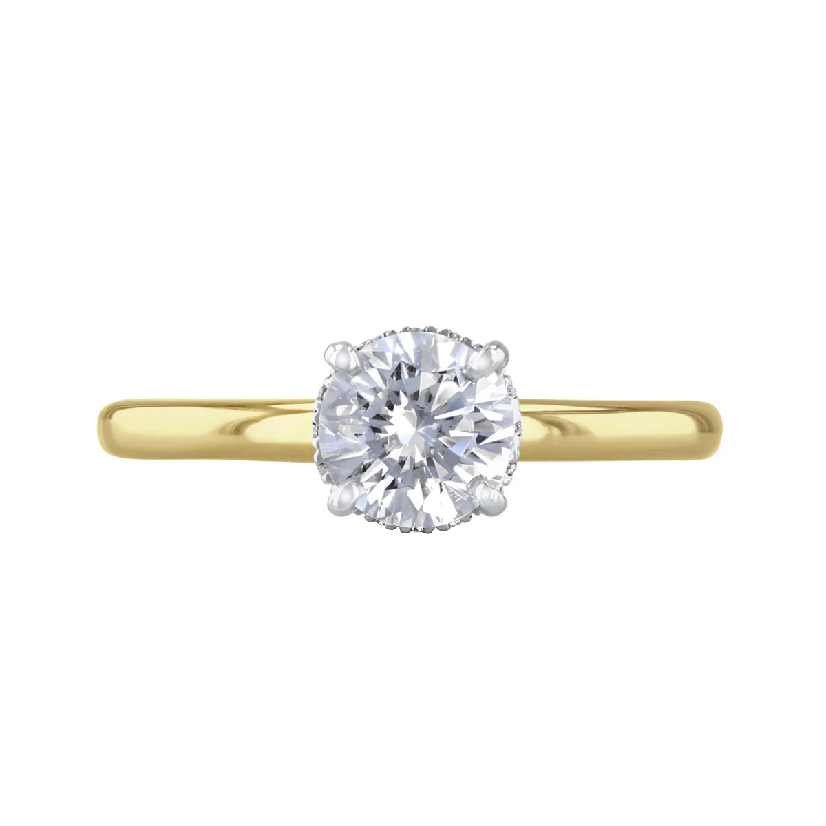 1.00ct Fleur Lab-Grown Round Cut Diamond Solitaire and Hidden Halo Engagement Ring | 18K Yellow & White Gold - Image 2
