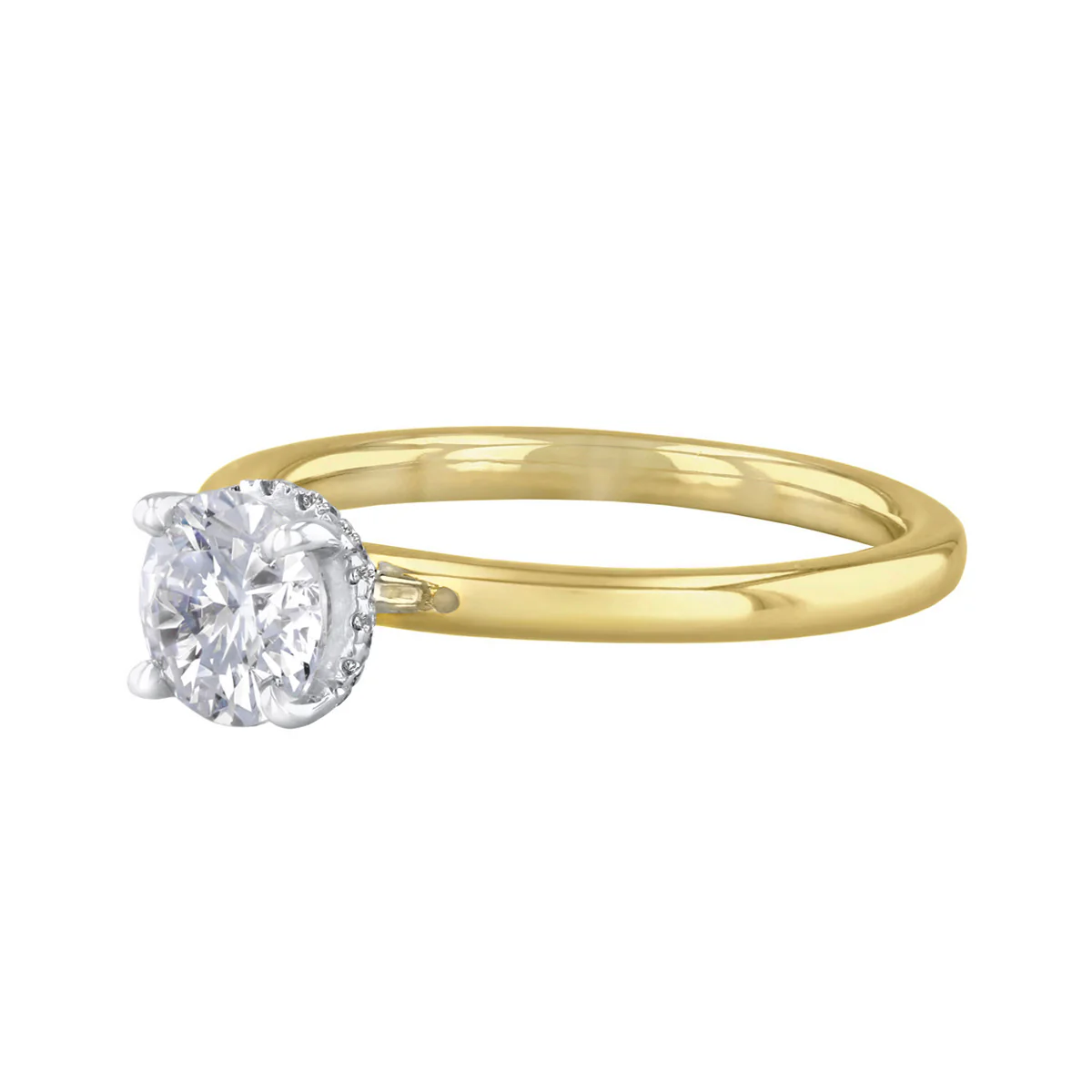 1.00ct Fleur Lab-Grown Round Cut Diamond Solitaire and Hidden Halo Engagement Ring | 18K Yellow & White Gold - Image 3