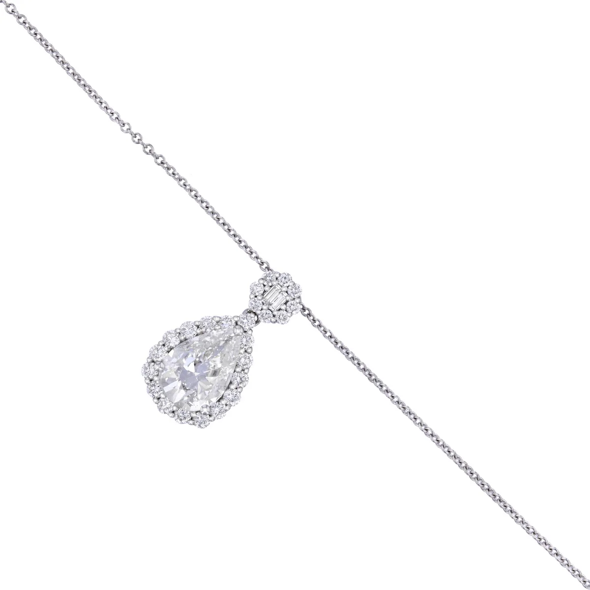 1.02ct Old Cut Pear Diamond and 0.32ct Mixed Cut Cluster Necklace (New Mount) | Pre-Loved | 18K White Gold - Image 3