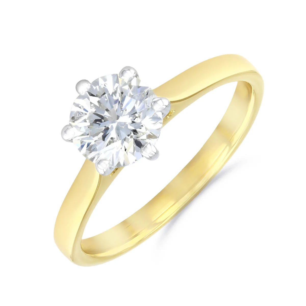 1.17ct Round Brilliant Cut Six Claw Engagement Ring (Contemporary Setting) | Pre-Loved | 18K Yellow Gold & Platinum