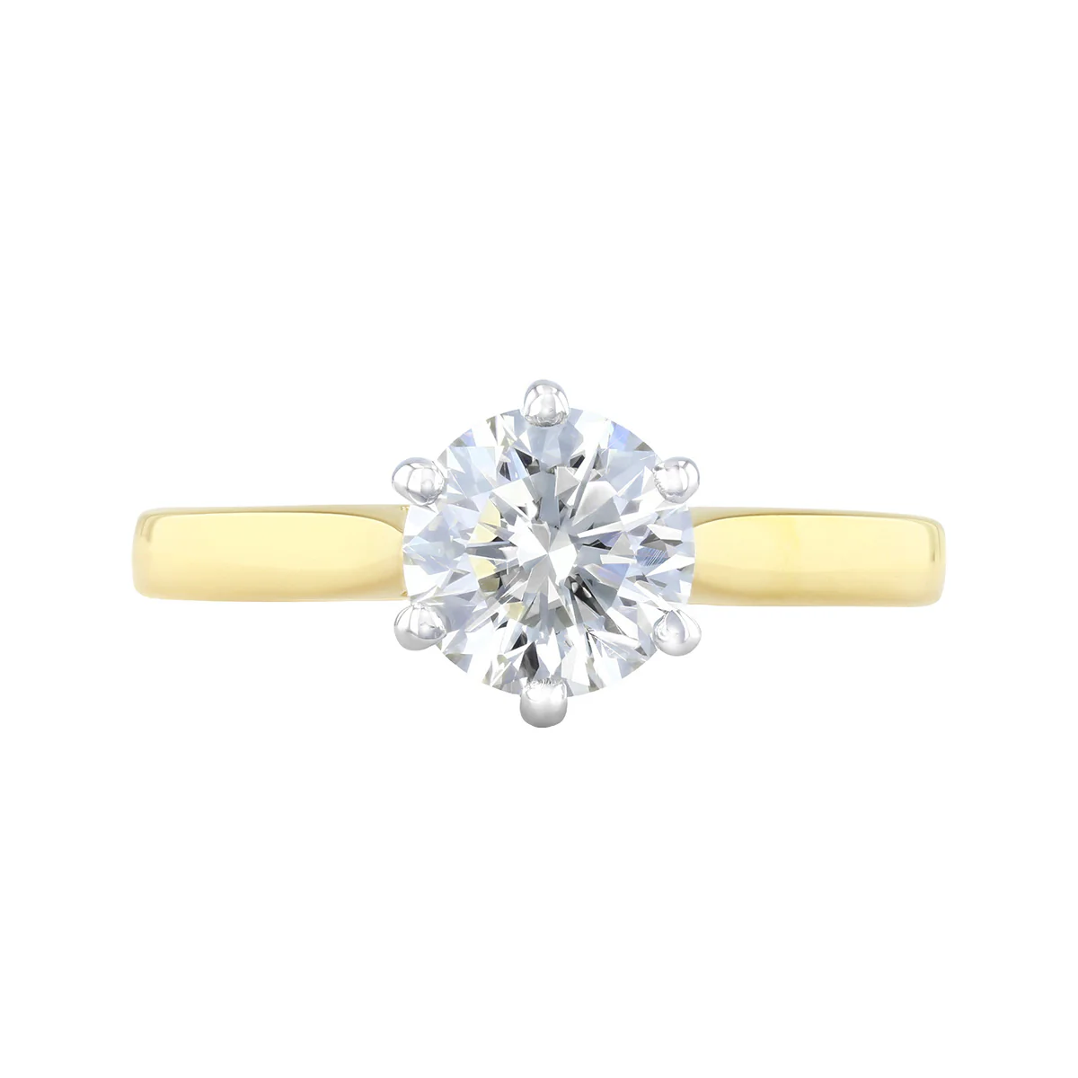 1.17ct Round Brilliant Cut Six Claw Engagement Ring (Contemporary Setting) | Pre-Loved | 18K Yellow Gold & Platinum - Image 2