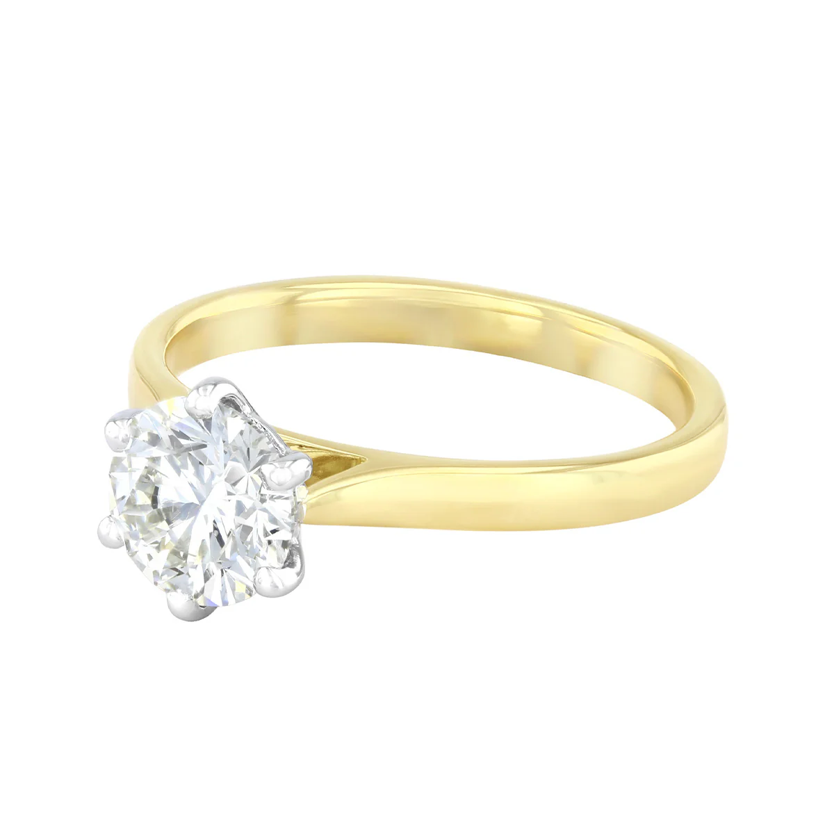 1.17ct Round Brilliant Cut Six Claw Engagement Ring (Contemporary Setting) | Pre-Loved | 18K Yellow Gold & Platinum - Image 3