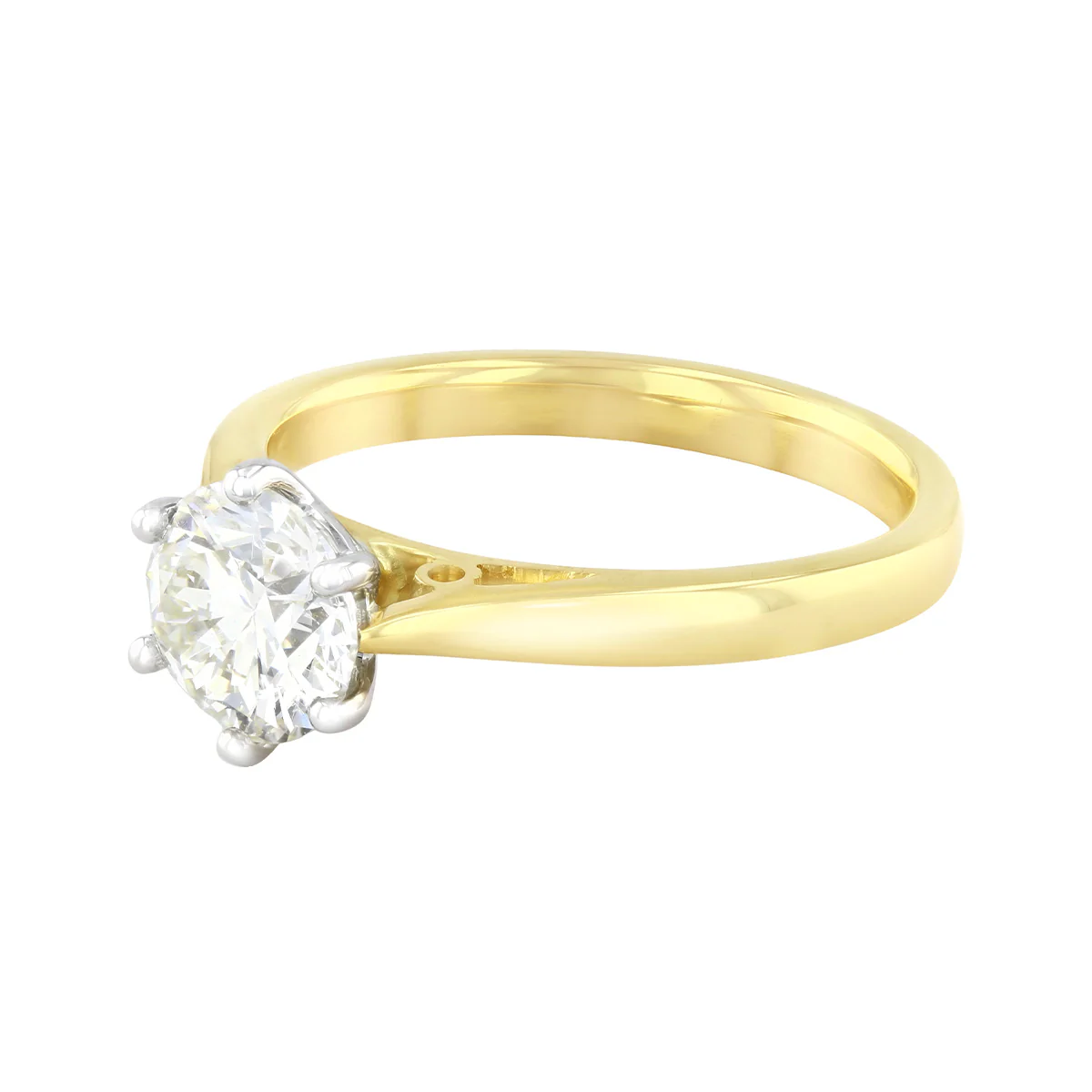 1.30ct Round Brilliant Cut Six Claw Engagement Ring | 18K Yellow Gold & Platinum - Image 3