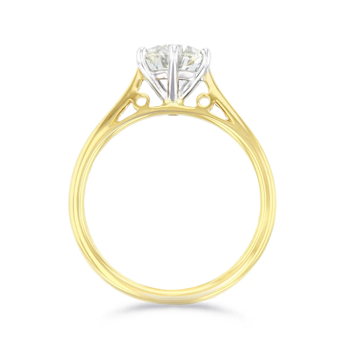 1.30ct Round Brilliant Cut Six Claw Engagement Ring | 18K Yellow Gold & Platinum - Image 5