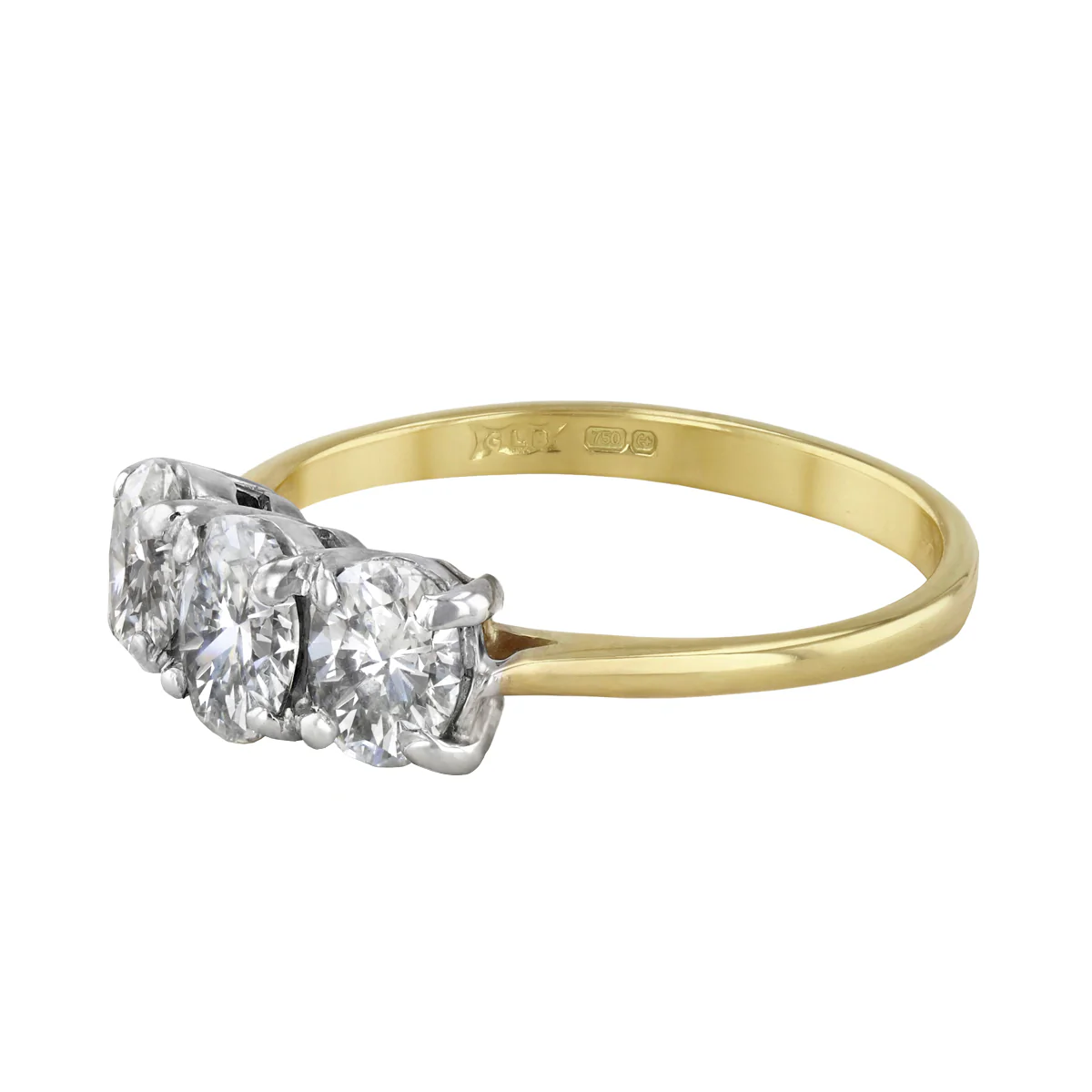 1.31ct Oval Cut Diamond Three Stone Engagement Ring | Pre-Loved | 18K Yellow Gold - Image 3
