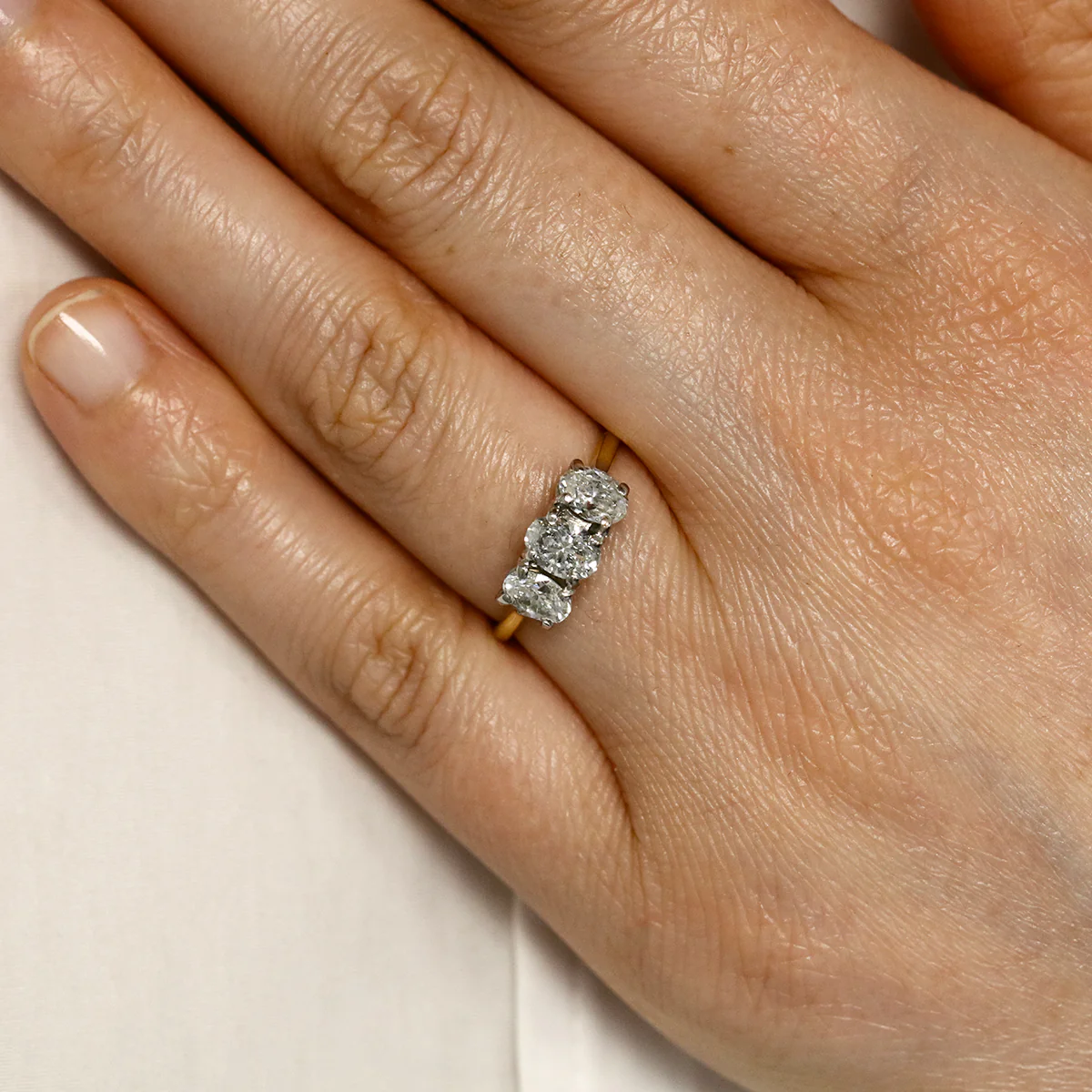1.31ct Oval Cut Diamond Three Stone Engagement Ring | Pre-Loved | 18K Yellow Gold - Image 6