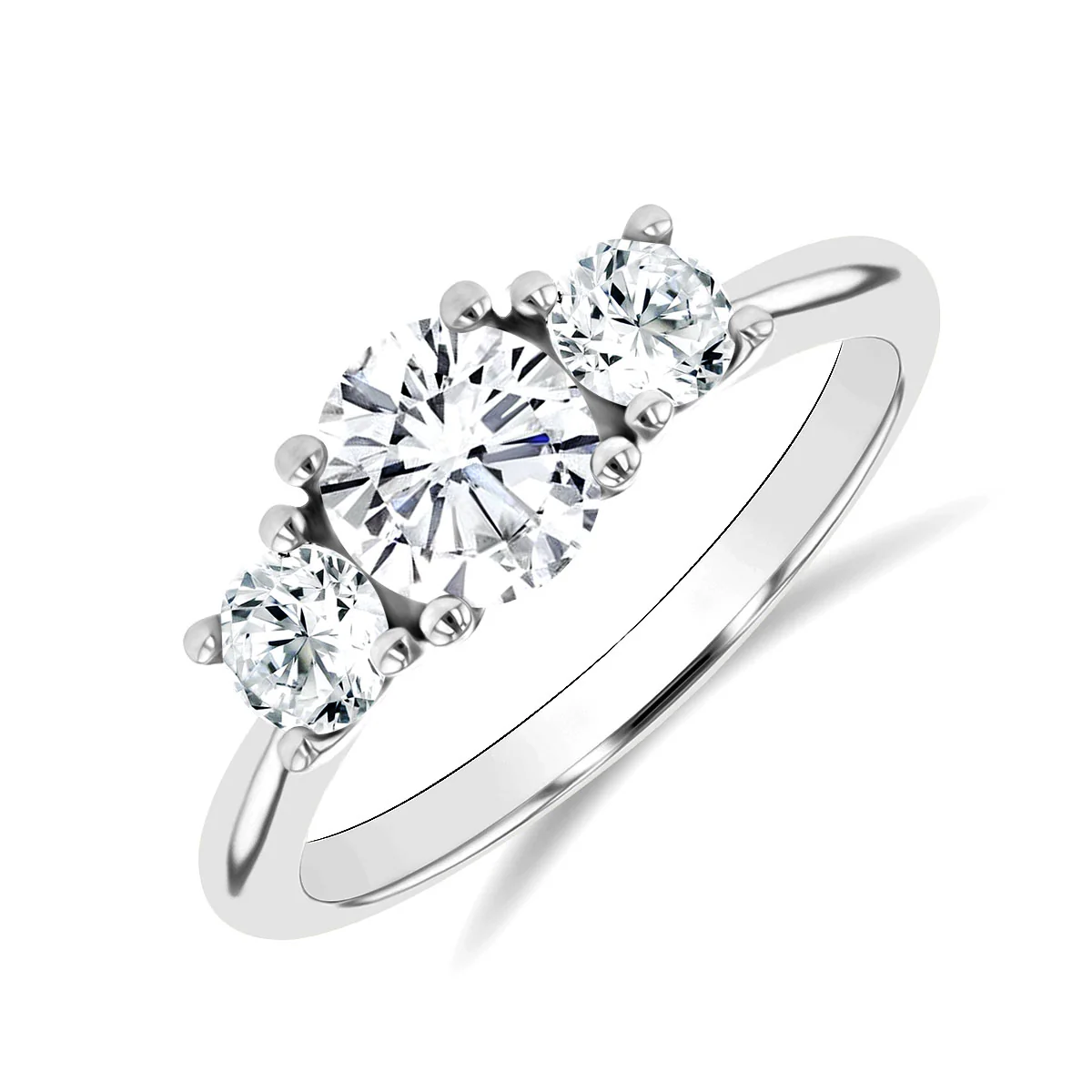 1.41ct Three Stone Diamond Engagement Ring  | 18K White Gold