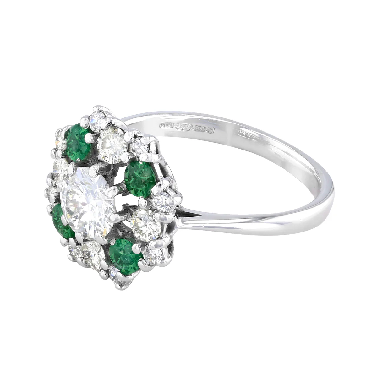 1.42ct Diamond and 0.40ct Emerald Cluster Ring | Pre-Loved | 18K White Gold - Image 3