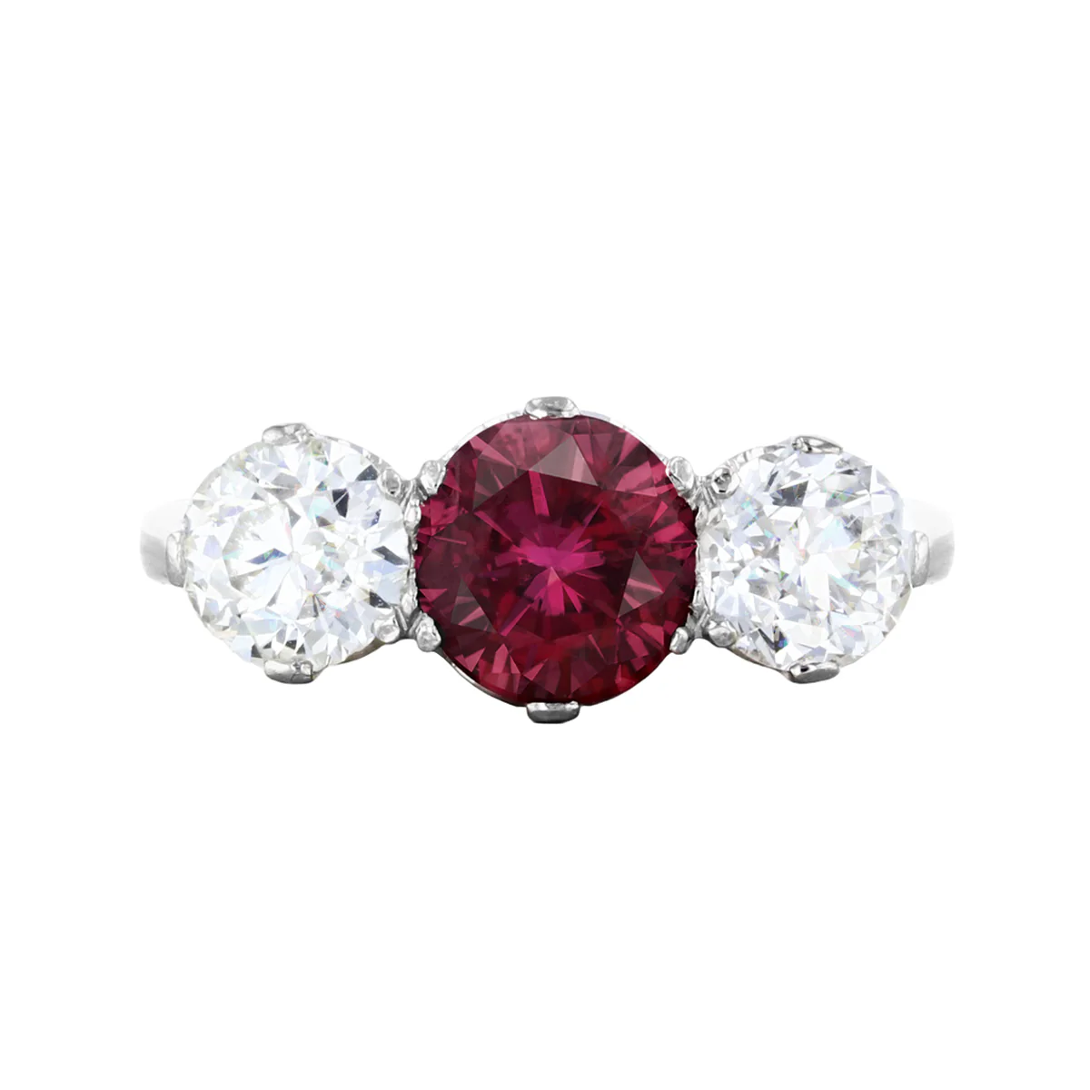 1.55ct Ruby and Diamond Three Stone Ring | Pre-Loved | 18K White Gold - Image 7