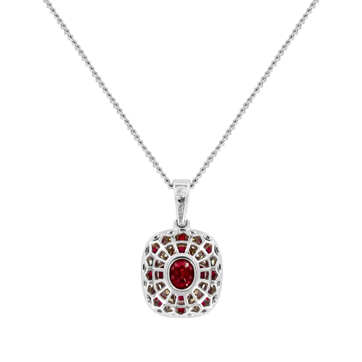 1.65ct Ruby & Diamond Deco Style Cluster Pendant | 18K White Gold - Image 4