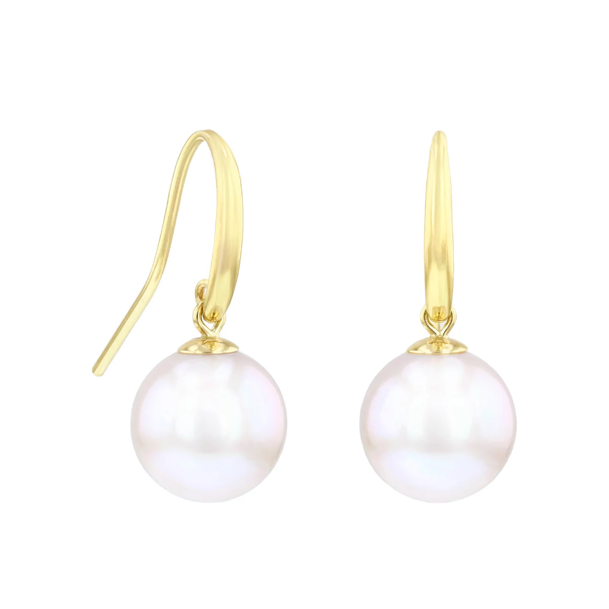 Pearlessence Collection 10-10.5mm White Cultured River Pearl Drop Earrings With Shepherds Crook Fittings | 9K Yellow Gold