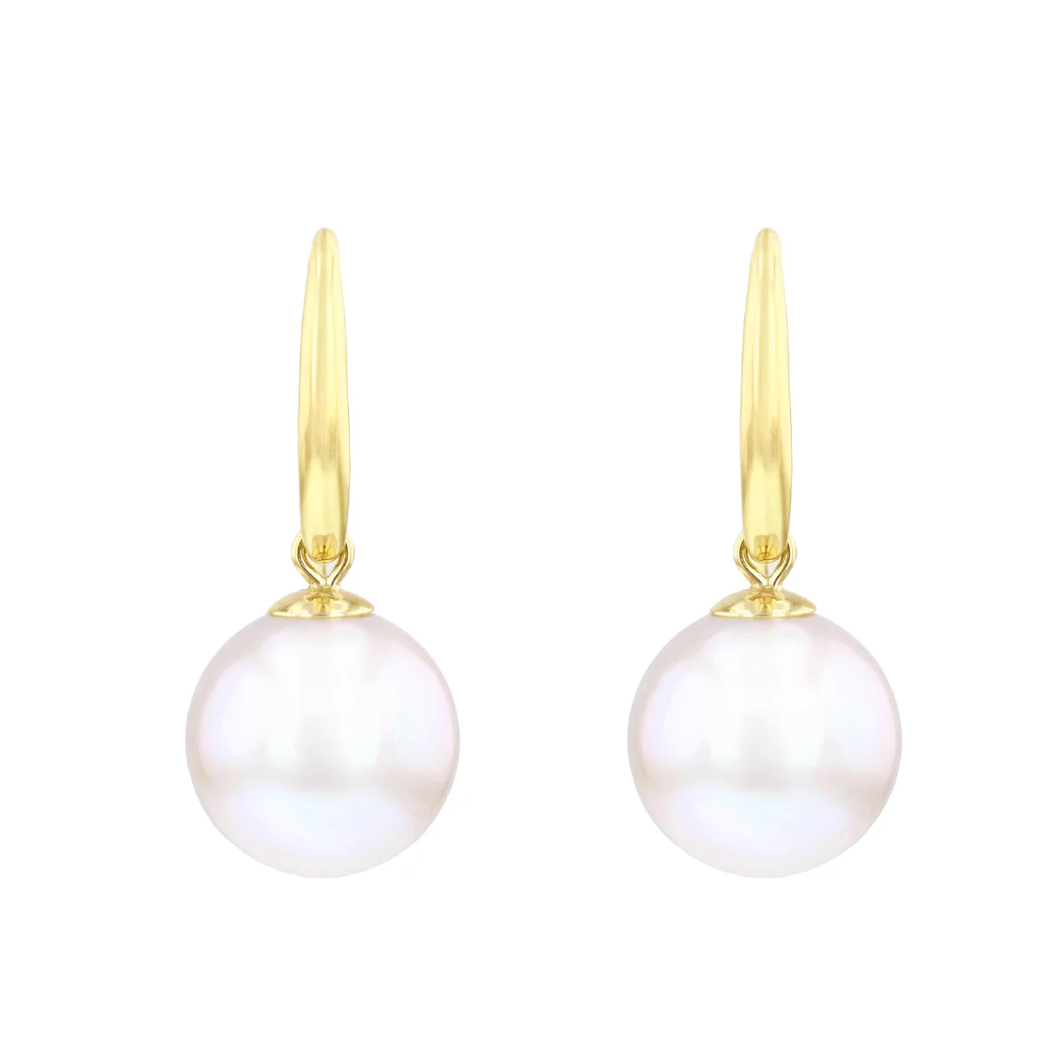 Pearlessence Collection 10-10.5mm White Cultured River Pearl Drop Earrings With Shepherds Crook Fittings | 9K Yellow Gold - Image 2