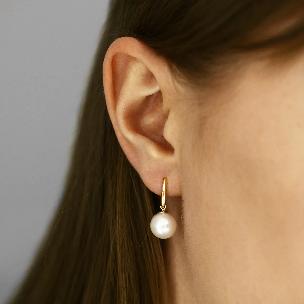 Pearlessence Collection 10-10.5mm White Cultured River Pearl Drop Earrings With Shepherds Crook Fittings | 9K Yellow Gold - Image 6