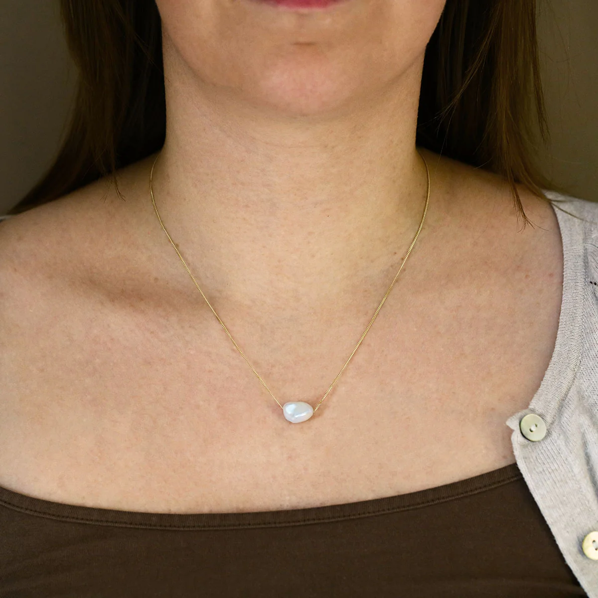 Soleil Collection 10-11mm White Keshi Cultured Freshwater Pearl Pendant | 9K White Gold - Image 5