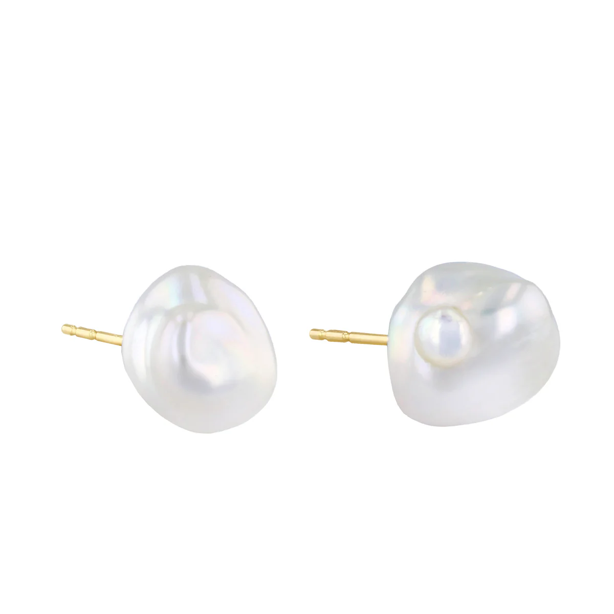 Pearlessence Collection 10-11mm White Keshi Pearl Stud Earrings | 9K Yellow Gold - Image 3