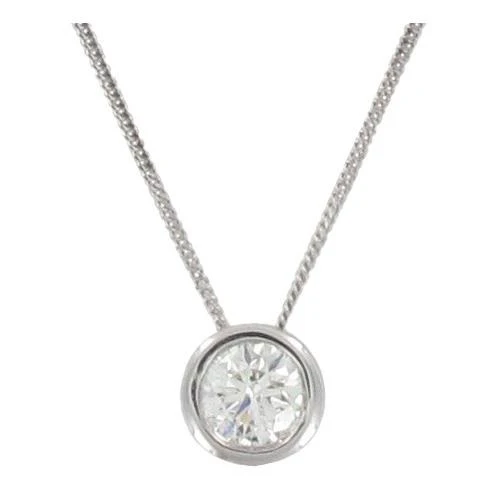 18ct White Gold Diamond Rubover Set Solitaire Pendant
