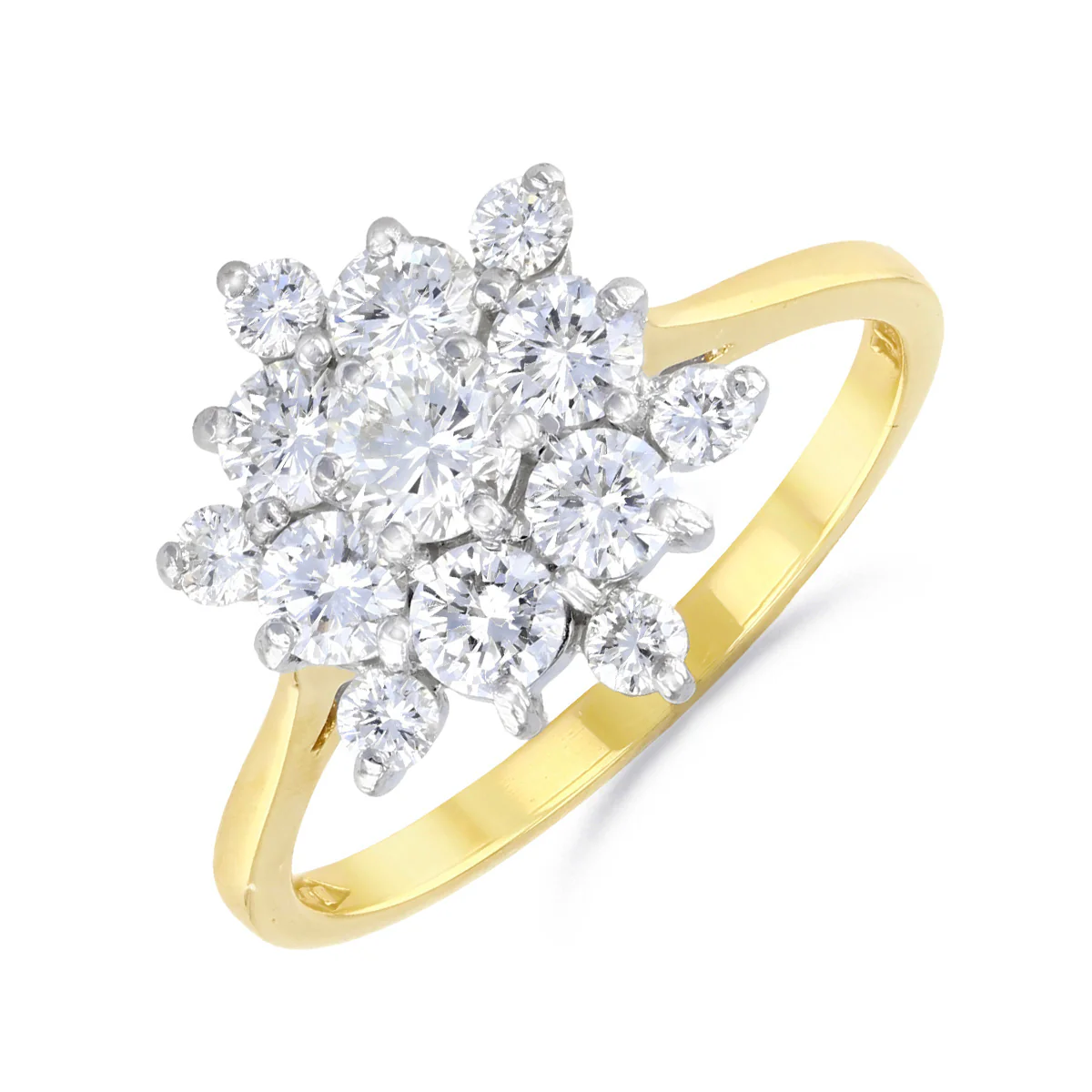 1986 Late Twentieth Century 1.24ct Brilliant Cut Diamond Cluster Ring | Pre-Loved | 18K Yellow Gold