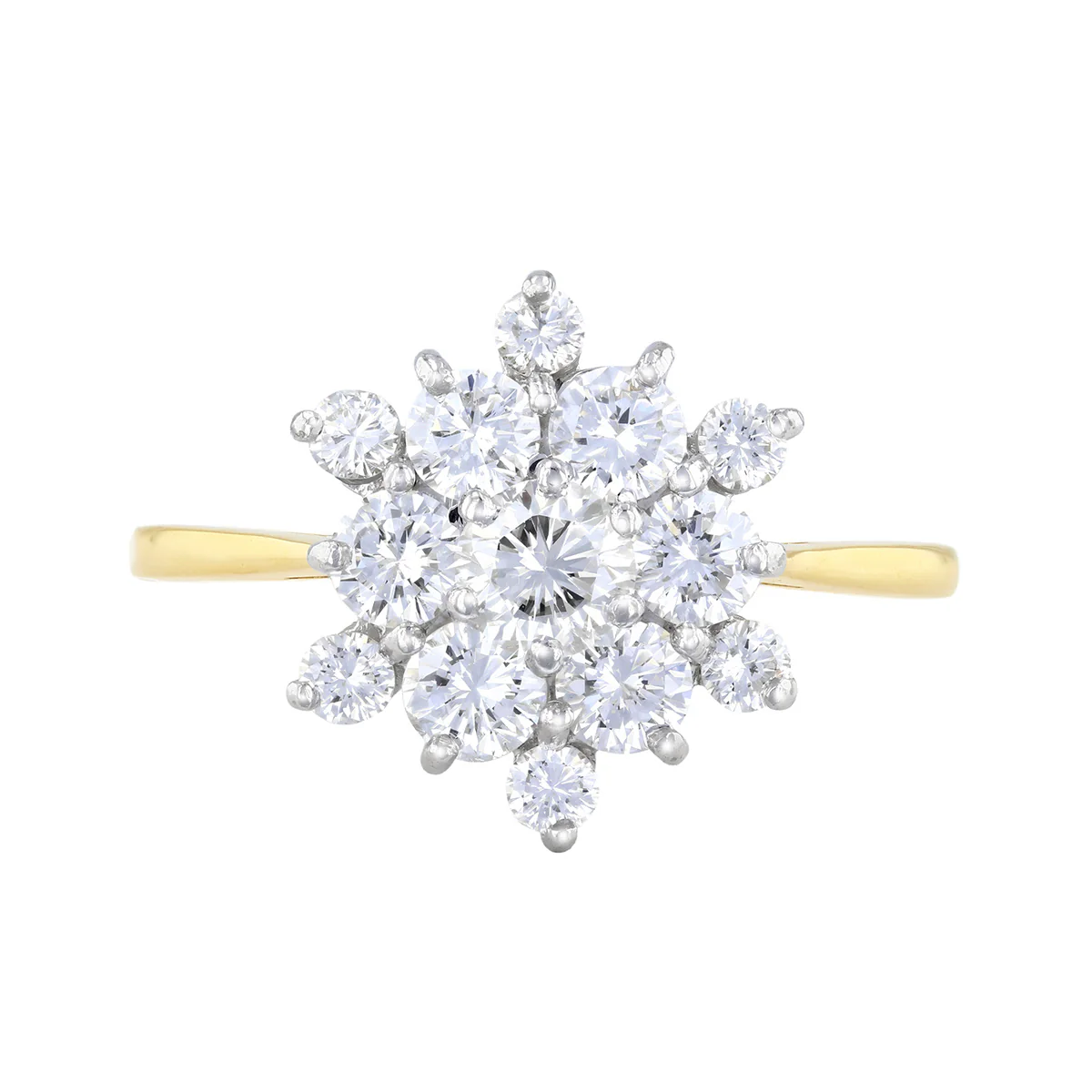 1986 Late Twentieth Century 1.24ct Brilliant Cut Diamond Cluster Ring | Pre-Loved | 18K Yellow Gold - Image 2