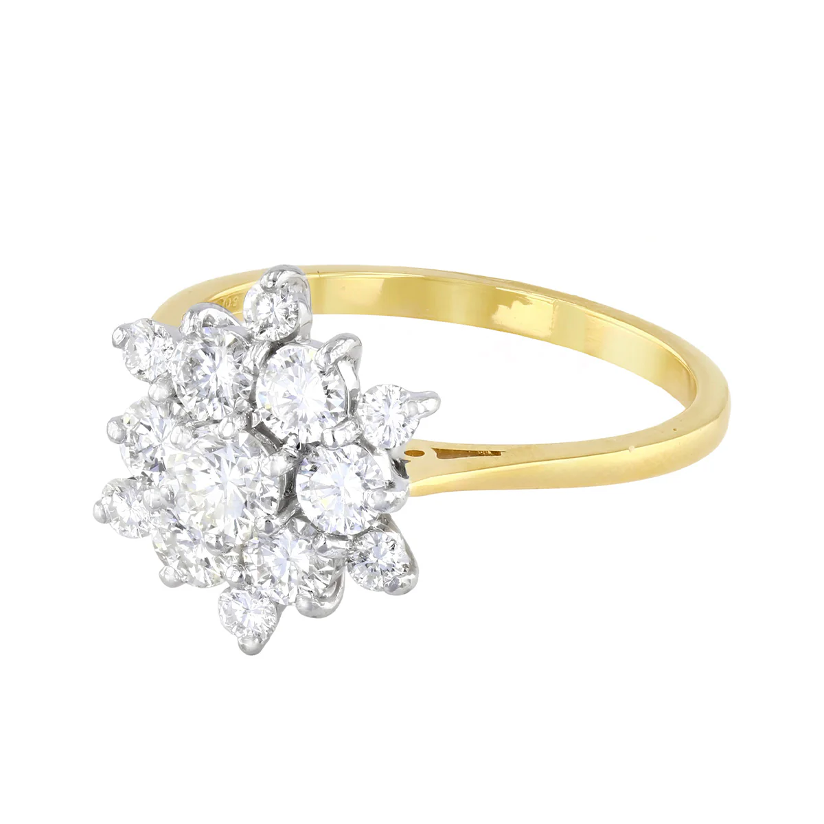 1986 Late Twentieth Century 1.24ct Brilliant Cut Diamond Cluster Ring | Pre-Loved | 18K Yellow Gold - Image 3