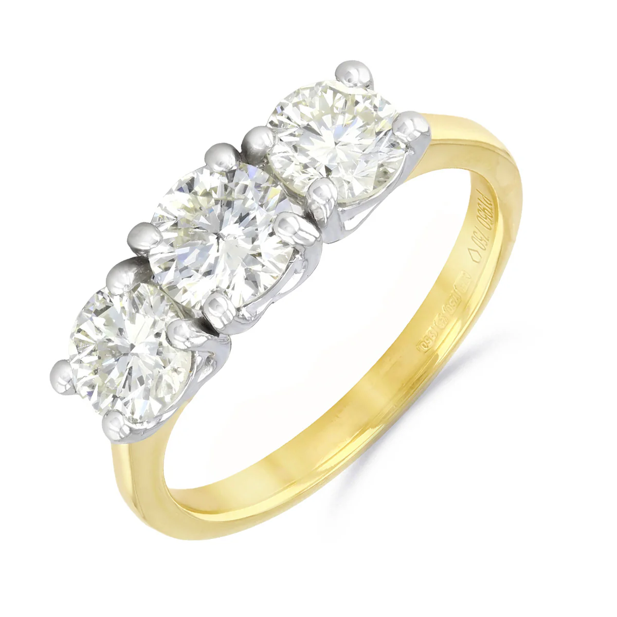 2.02ct Round Brilliant Cut Diamond Trilogy Ring | Pre-Loved | 18K Yellow Gold & Platinum