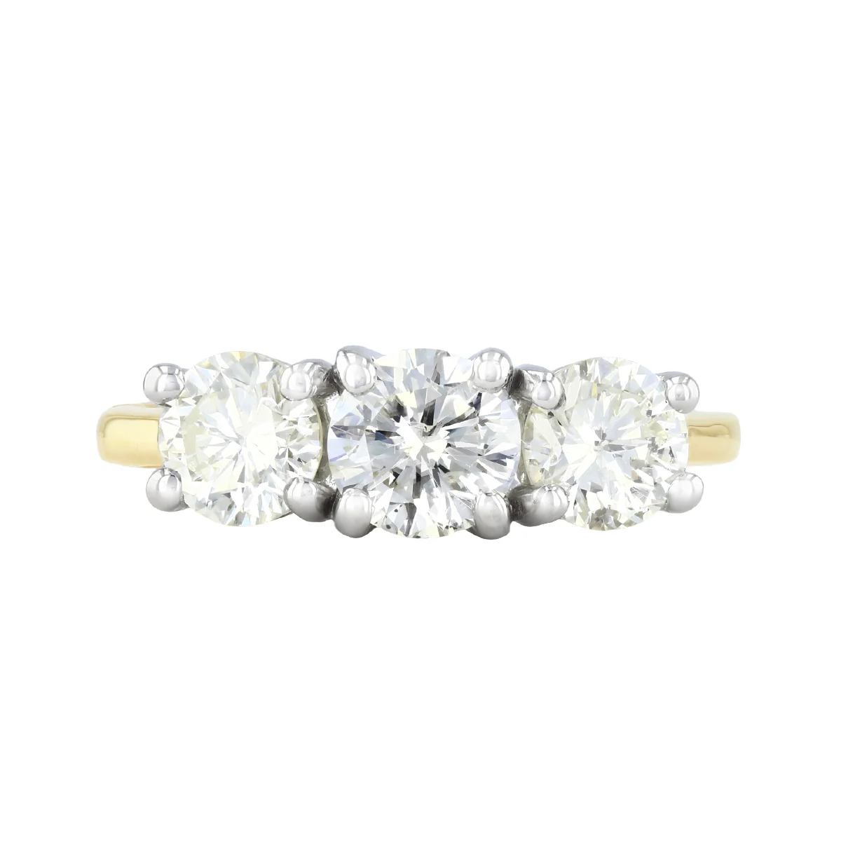 2.02ct Round Brilliant Cut Diamond Trilogy Ring | Pre-Loved | 18K Yellow Gold & Platinum - Image 2