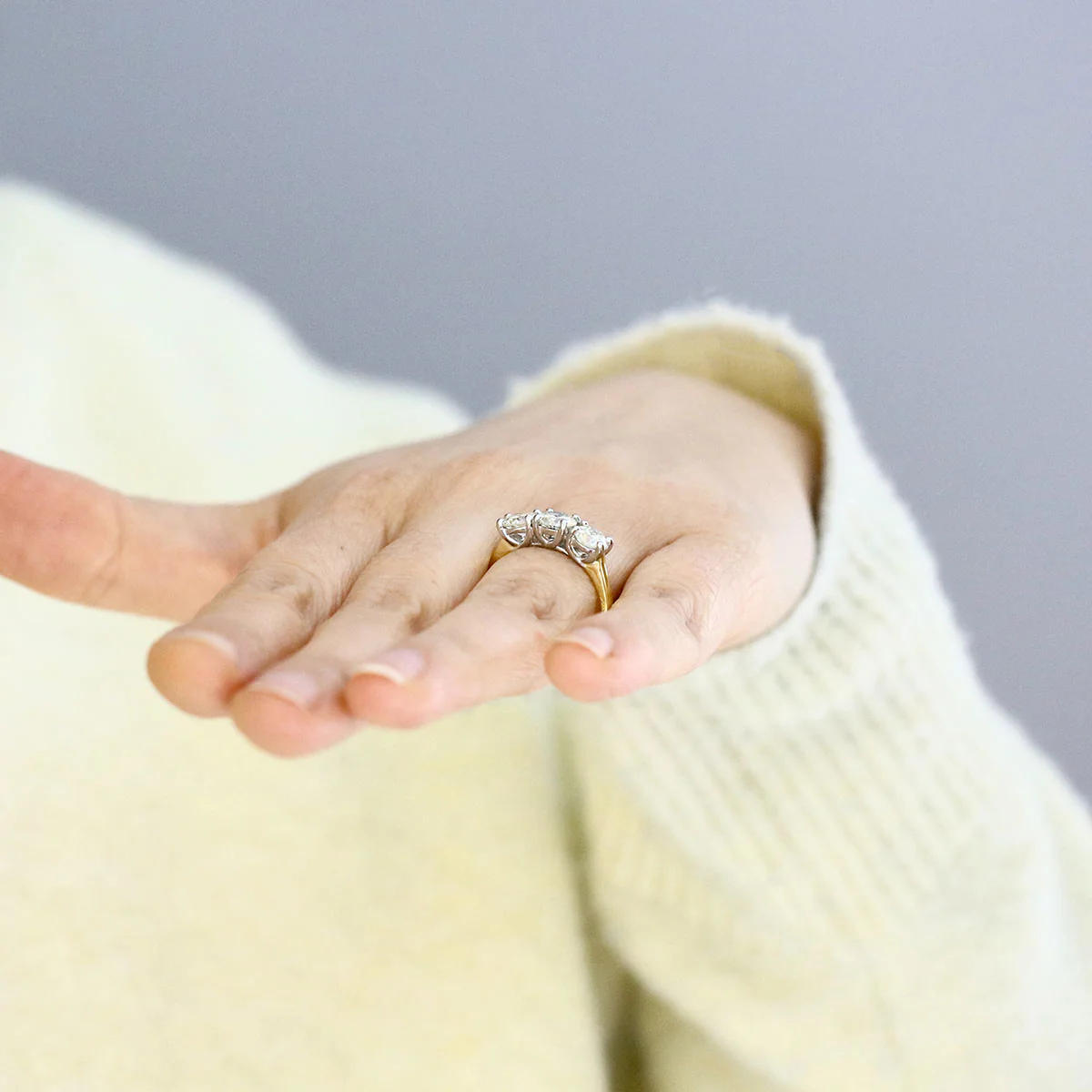 2.02ct Round Brilliant Cut Diamond Trilogy Ring | Pre-Loved | 18K Yellow Gold & Platinum - Image 8