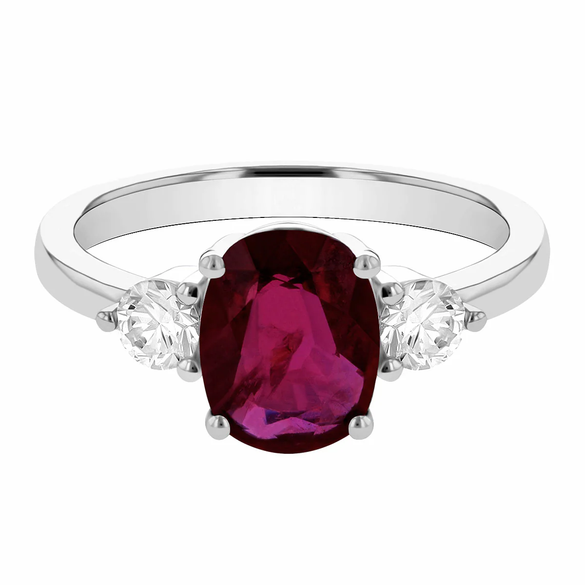 2.09ct Ruby and Diamond Three Stone Ring | Pre-Loved | Platinum - Image 3