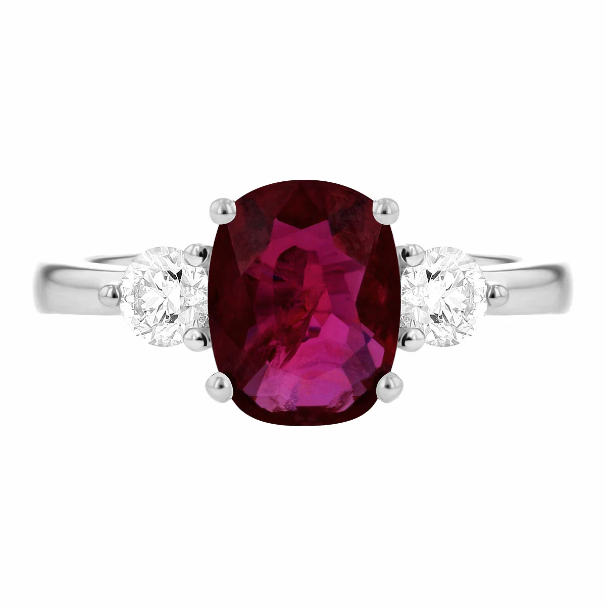 2.09ct Ruby and Diamond Three Stone Ring | Pre-Loved | Platinum - Image 6