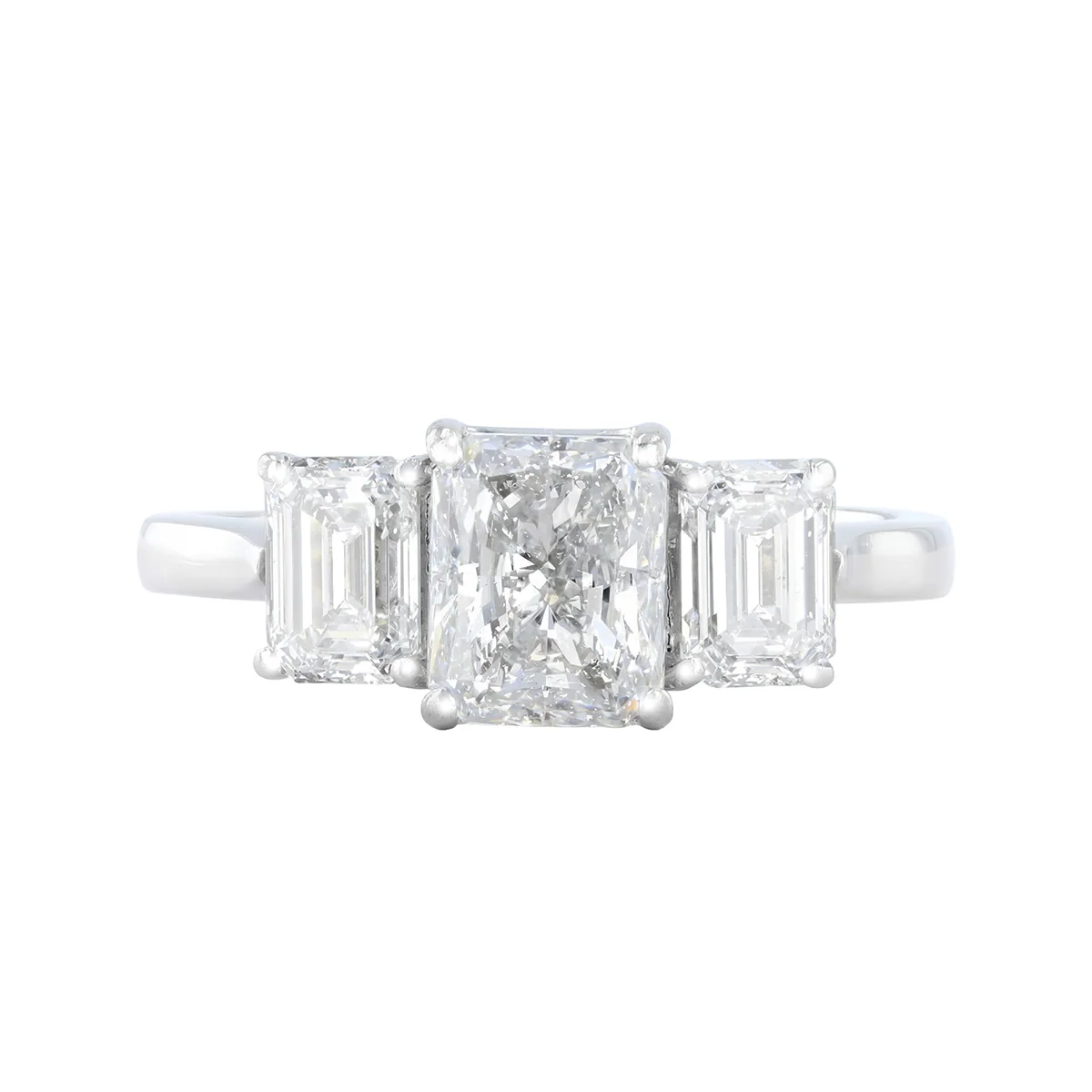 2.14ct Radiant and Emerald Three Stone Diamond Engagement Ring | Pre-Loved | Platinum - Image 2