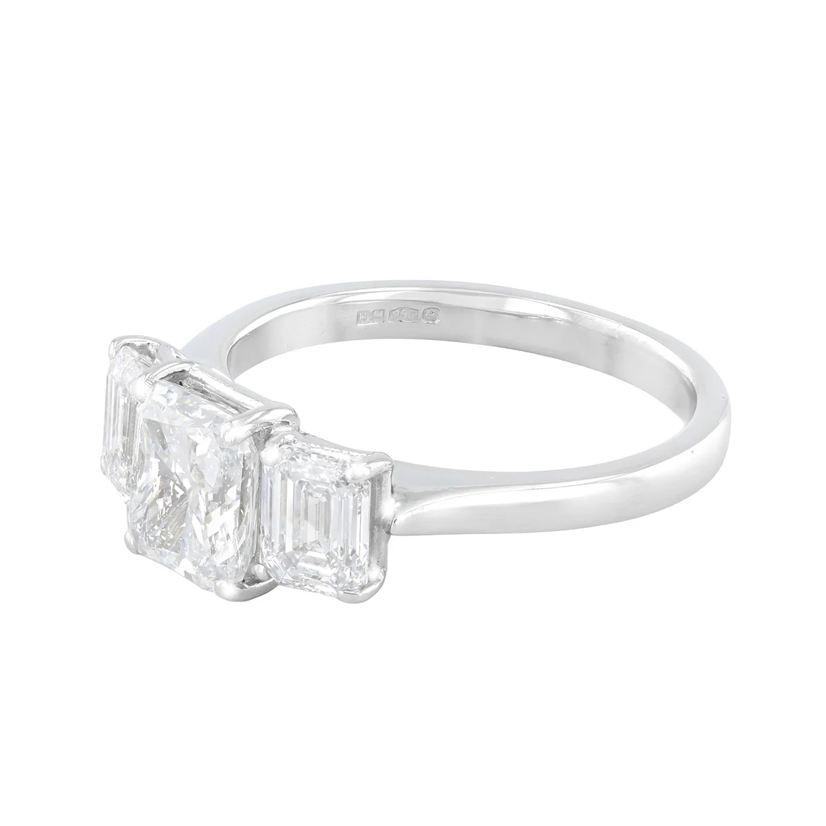 2.14ct Radiant and Emerald Three Stone Diamond Engagement Ring | Pre-Loved | Platinum - Image 3
