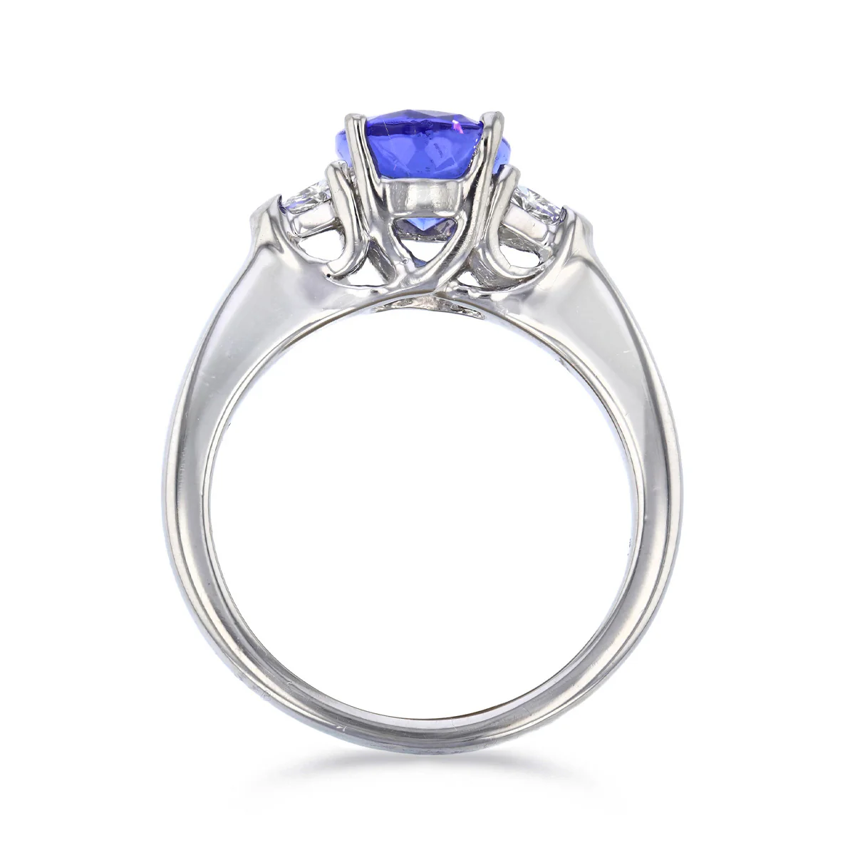 2.23ct Oval Cut Tanzanite and Trillion Cut Diamonds Three stone Ring | Pre-Loved | Platinum - Image 5