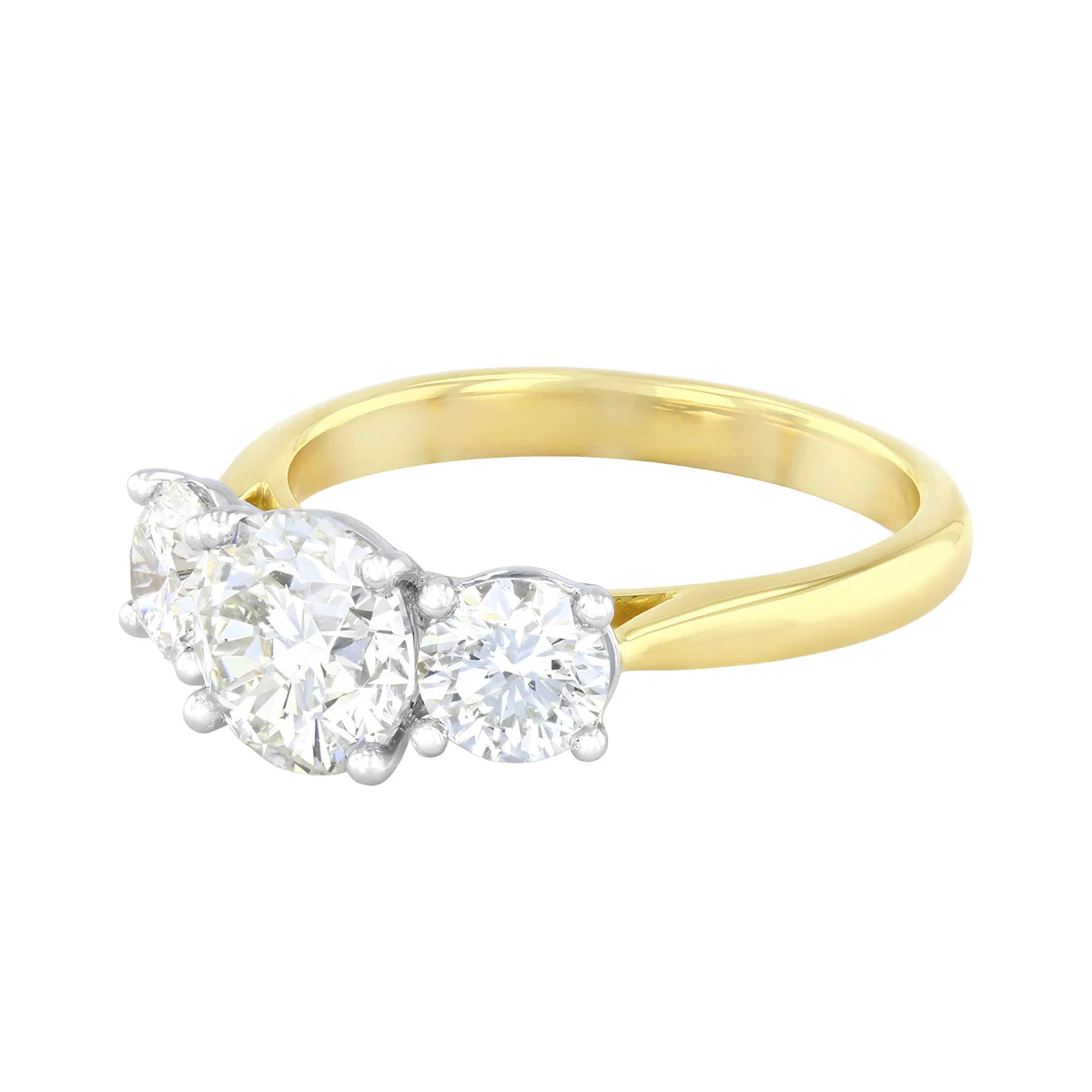 2.50ct Brilliant Cut Three Stone Engagement Ring | 18K Yellow Gold & Platinum - Image 3