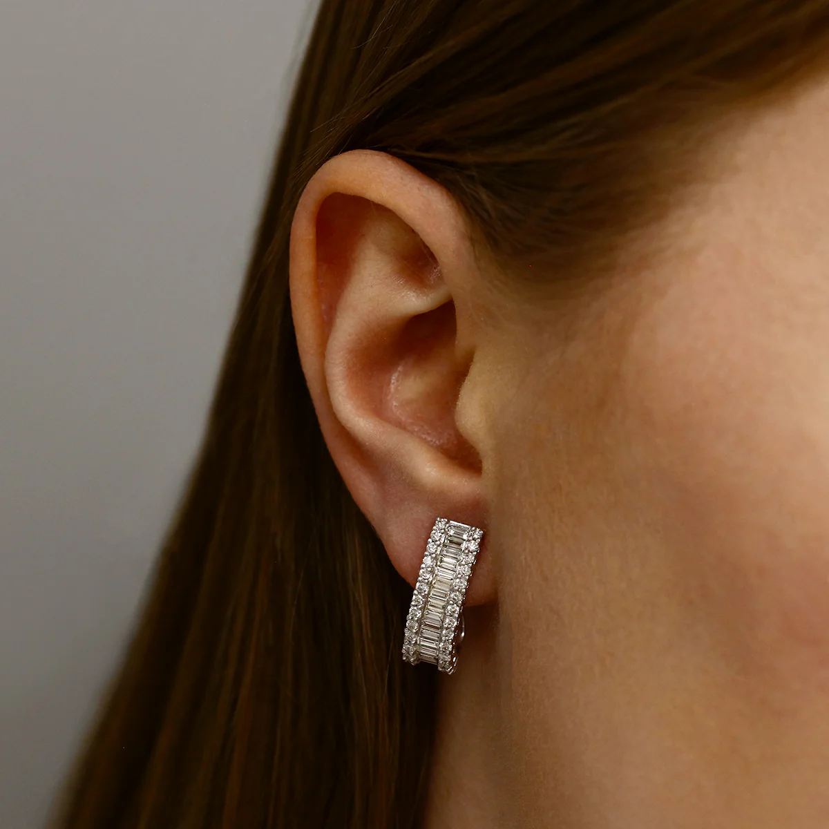 2.54ct Mixed Cut Diamond Half Hoop Earrings | Pre-Loved | 18K White Gold - Image 6