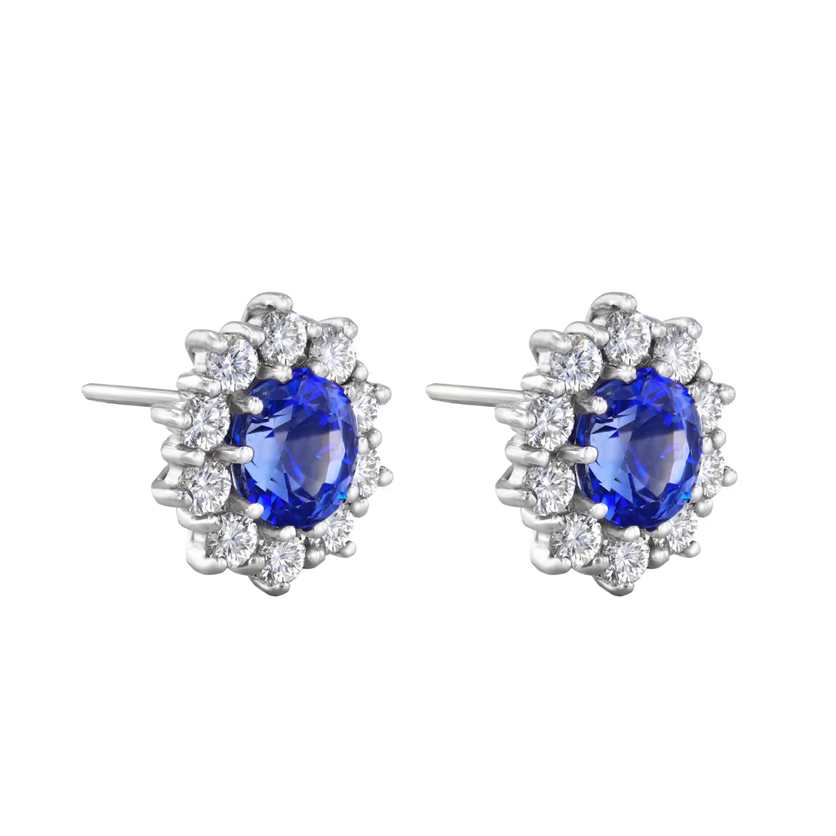 2.86ct Oval Cut Sapphire and 1.20ct Diamond Cluster Earrings | Pre-Loved | 18K White Gold - Image 3