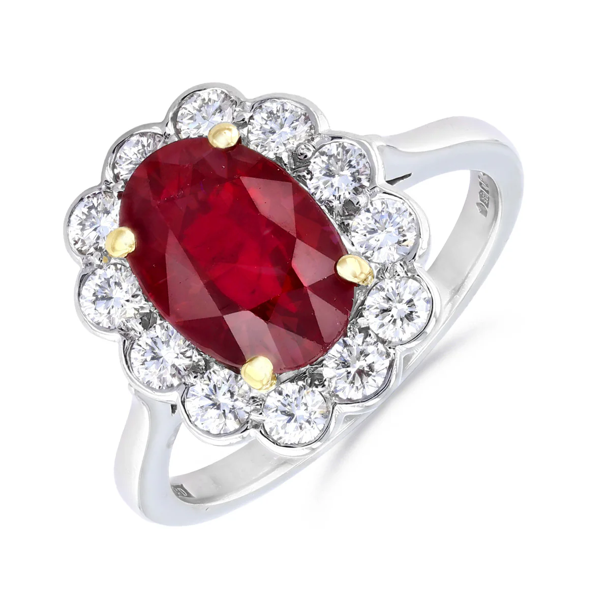 2.91ct Oval  Ruby and 0.72ct Brilliant Cut Diamond Cluster Ring | Pre-Loved | Platinum