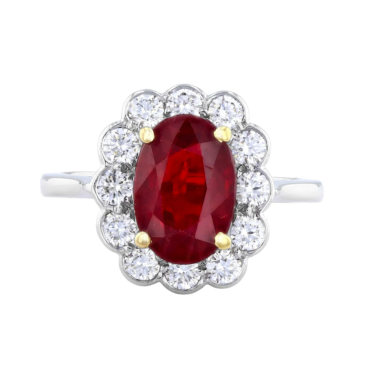 2.91ct Oval  Ruby and 0.72ct Brilliant Cut Diamond Cluster Ring | Pre-Loved | Platinum - Image 2