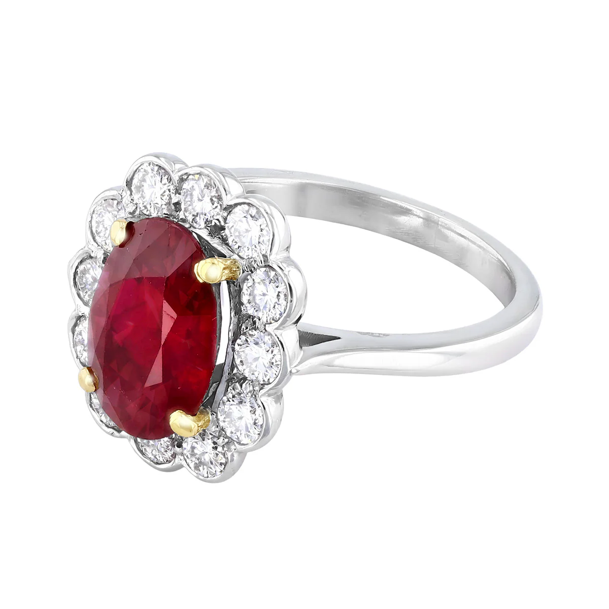 2.91ct Oval  Ruby and 0.72ct Brilliant Cut Diamond Cluster Ring | Pre-Loved | Platinum - Image 3