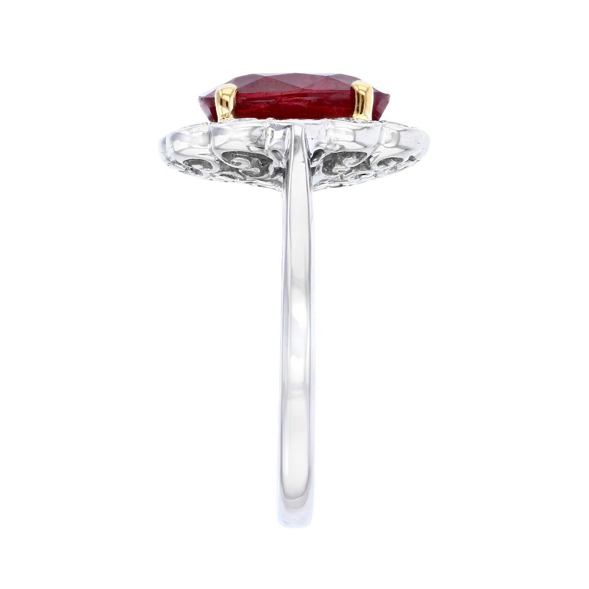 2.91ct Oval  Ruby and 0.72ct Brilliant Cut Diamond Cluster Ring | Pre-Loved | Platinum - Image 4