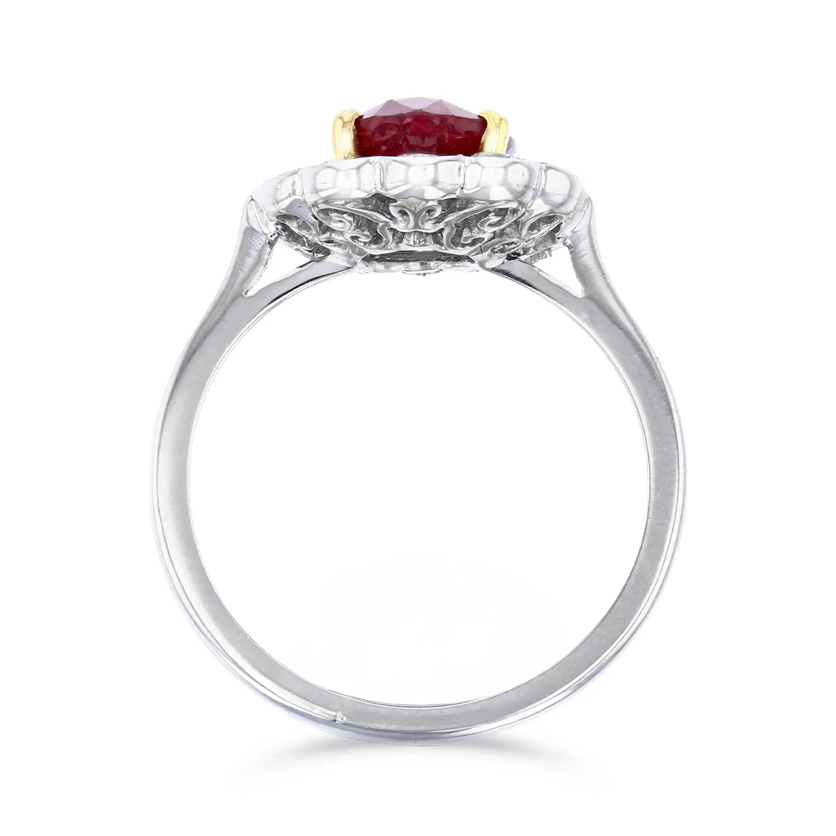 2.91ct Oval  Ruby and 0.72ct Brilliant Cut Diamond Cluster Ring | Pre-Loved | Platinum - Image 5