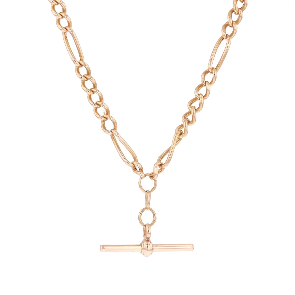 22" Figaro and T-Bar Necklace (17.2g) | Pre-Loved | 9K Rose Gold - Image 2