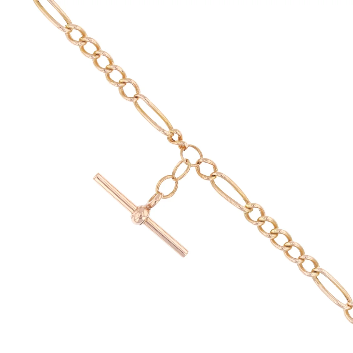 22" Figaro and T-Bar Necklace (17.2g) | Pre-Loved | 9K Rose Gold - Image 3