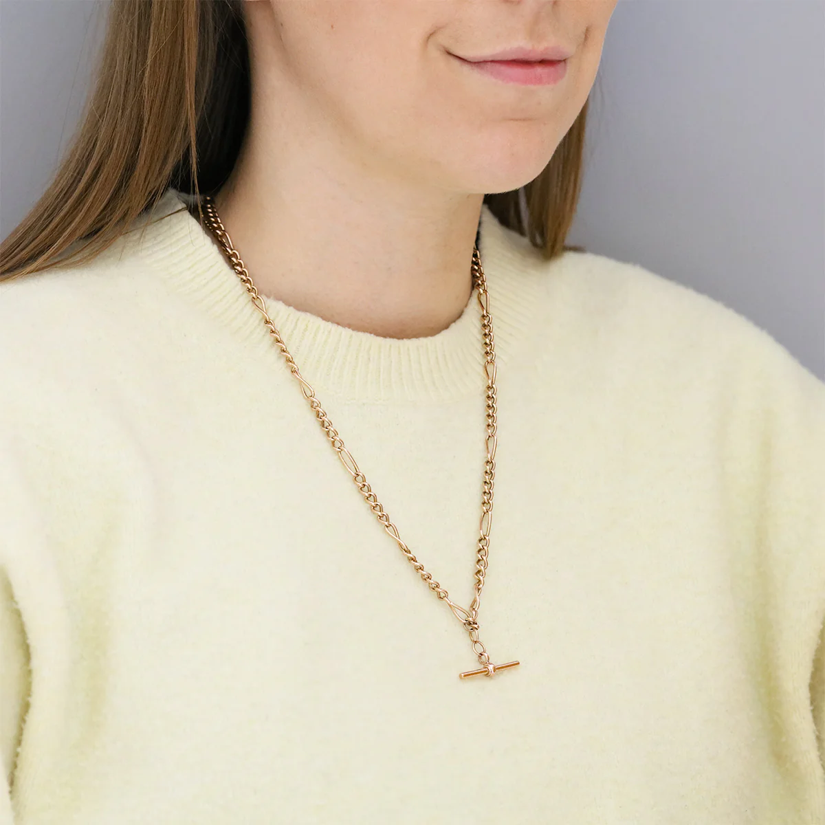 22" Figaro and T-Bar Necklace (17.2g) | Pre-Loved | 9K Rose Gold - Image 4