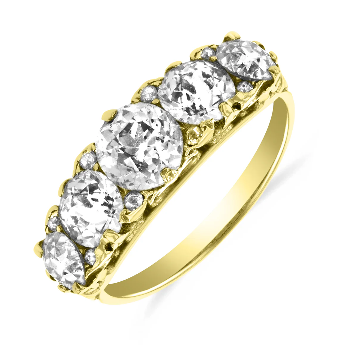 3.56ct Vintage 5 Stone Graduated Old Cut Diamond Ring | Pre-Loved | 18K Yellow Gold